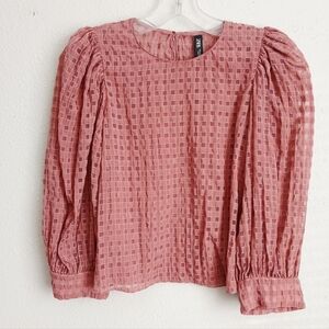 Zara Balloon Sleeve Dusty Pink Crosshatch Crepe Fabric Blouse Top